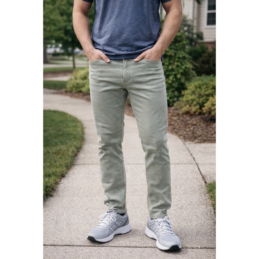 New Jachs New York 5 Pocket Denim Pant Mens 40x32 Olive Straight Fit Zip‎ Fly